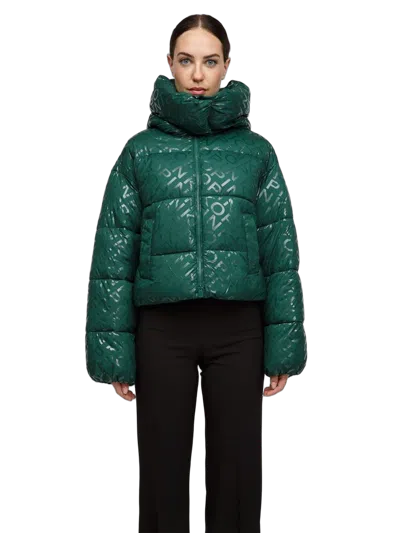 Pinko Quilted Monogram Down Jacket In Green