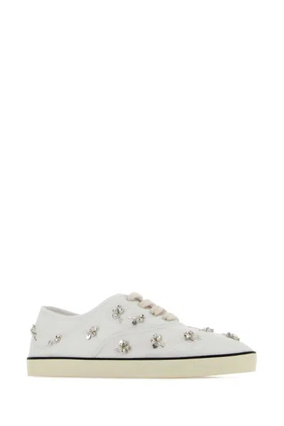 Miu Miu Embellished Canvas Sneaker In White