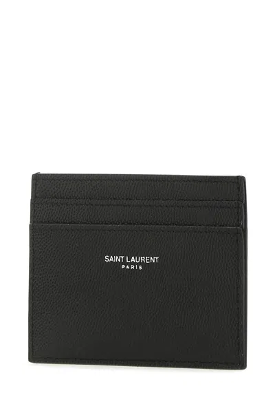 Saint Laurent Paris Pebbled-leather Card Holder In Black