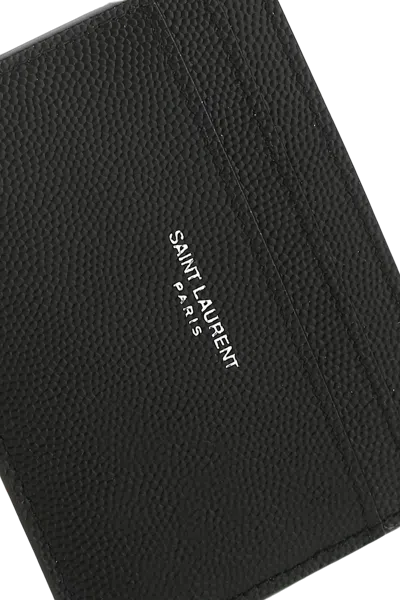 Saint Laurent Paris Pebbled-leather Card Holder In Black