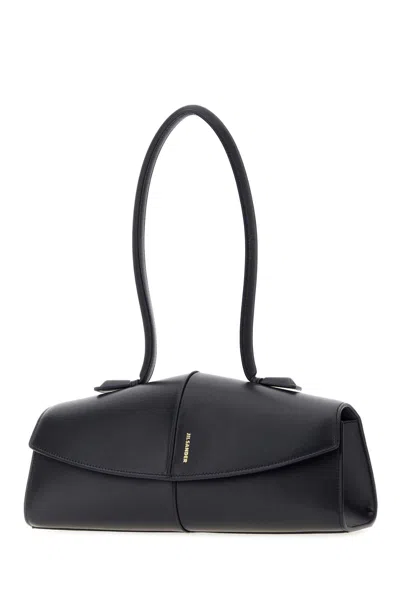 Jil Sander Structured Leather Shoulder Bag In Black