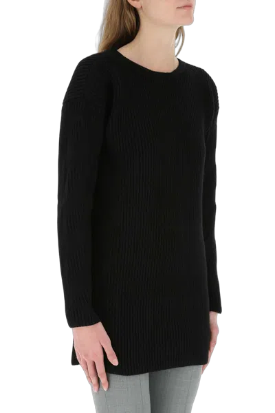 Off-white Virgin Wool Ribbed Sweater In Black