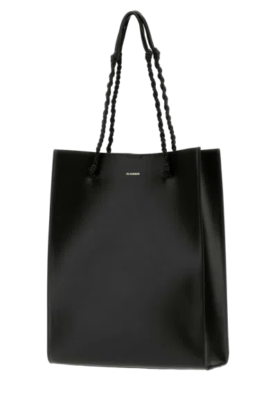 Jil Sander Rectangular Shoulder Bag Smooth Finish Braided Handles In Black
