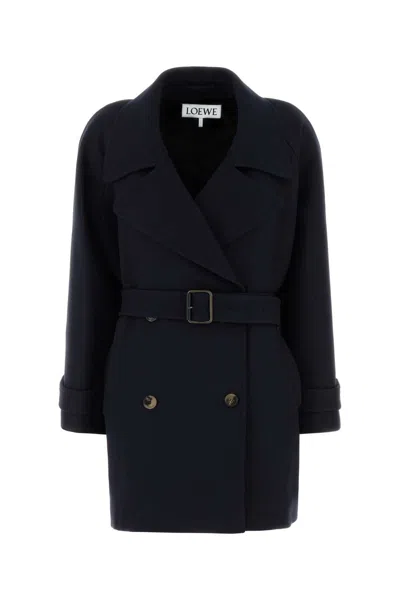 Loewe Wool Blend Wrap Coat In Navy