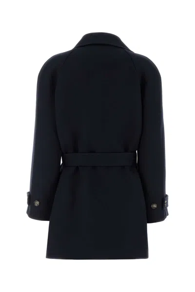 Loewe Wool Blend Wrap Coat In Navy
