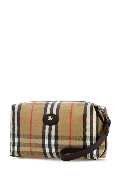 Burberry Check-patterned Beauty Case Wallet In Beige
