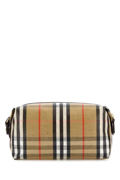 Burberry Check-patterned Beauty Case Wallet In Beige