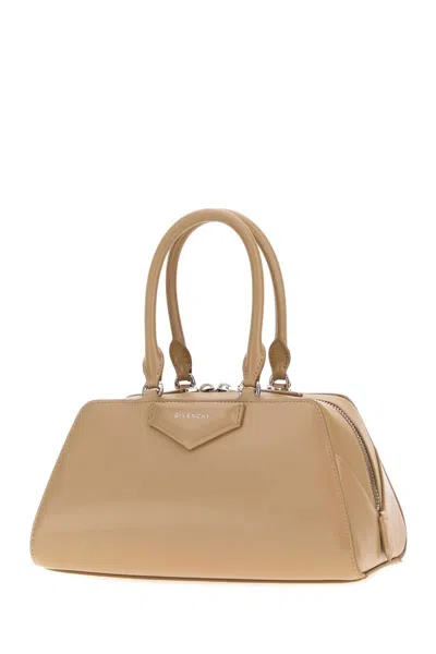 Givenchy Glazed Calf Leather Top Handle Bag In Beige