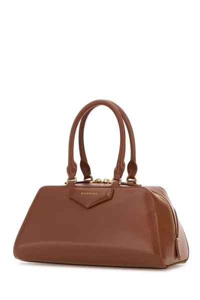 Givenchy Structured Calf Leather Top Handle Bag In Brown