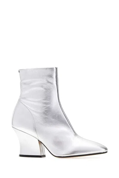 Jil Sander Metallic Leather Block-heel Boot In Silver