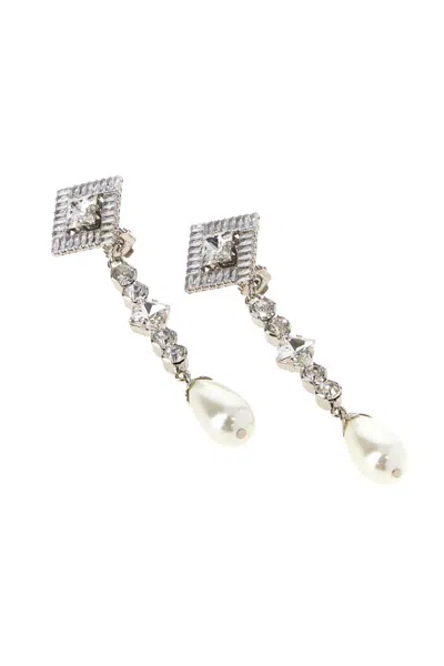 Alessandra Rich Mini Embellished Metal Earrings 10.5 Cm X 2.5 Cm In Silver