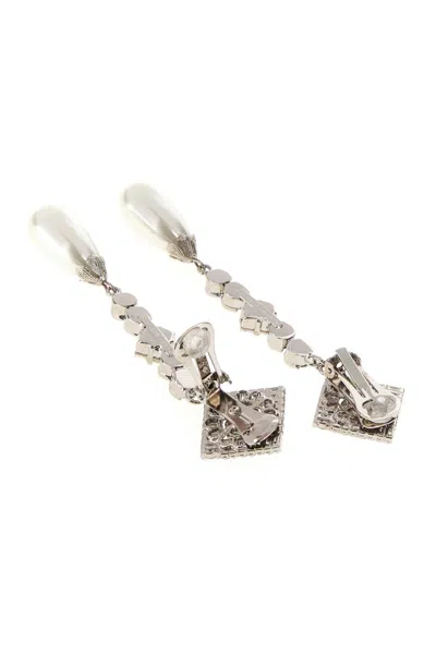 Alessandra Rich Mini Embellished Metal Earrings 10.5 Cm X 2.5 Cm In Silver