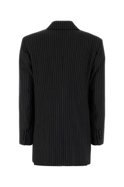 Max Mara Pinstriped Virgin Wool Blazer In Black