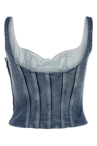 Off-white Denim Corset Bodysuit In Blue