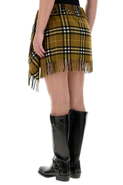 Burberry Women Wool And Cashmere Check Scarf Style Skirt In Green
