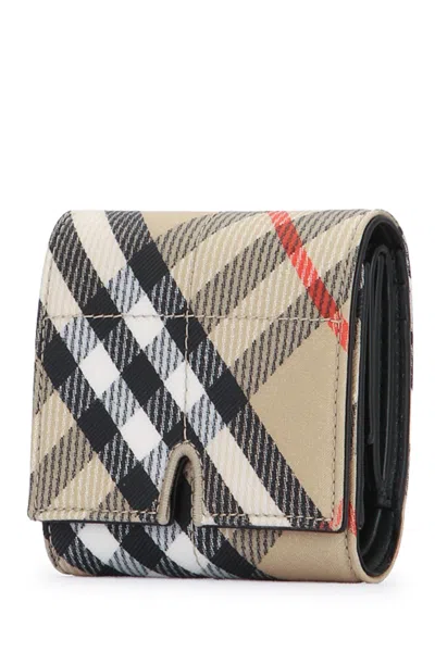 Burberry Checked Polyester-cotton Wallet In Beige