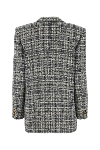 Alessandra Rich Oversized Checked Lurex Tweed Blazer In Gray