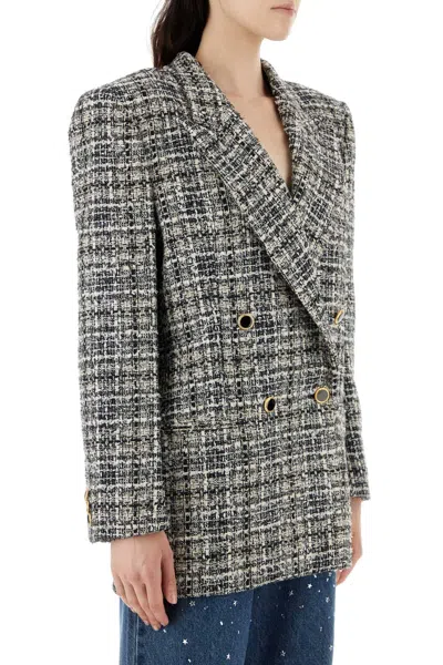 Alessandra Rich Oversized Checked Lurex Tweed Blazer In Gray