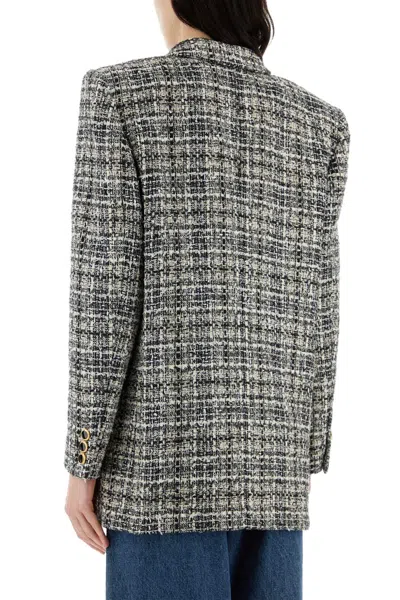 Alessandra Rich Oversized Checked Lurex Tweed Blazer In Gray