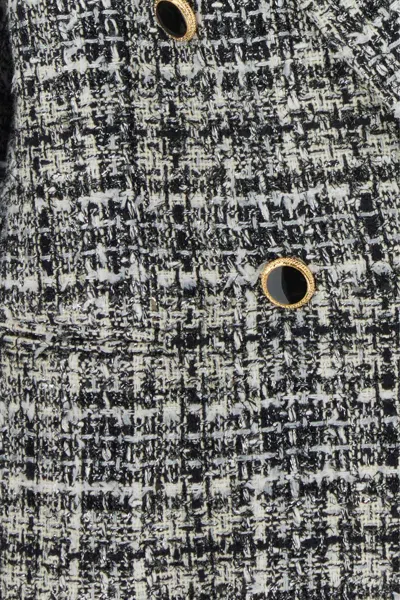 Alessandra Rich Oversized Checked Lurex Tweed Blazer In Gray