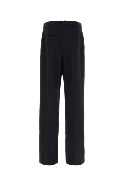 Saint Laurent Pressed-crease Pleated Straight-leg Trousers In Navy