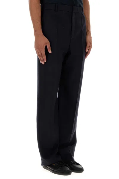 Saint Laurent Pressed-crease Pleated Straight-leg Trousers In Navy