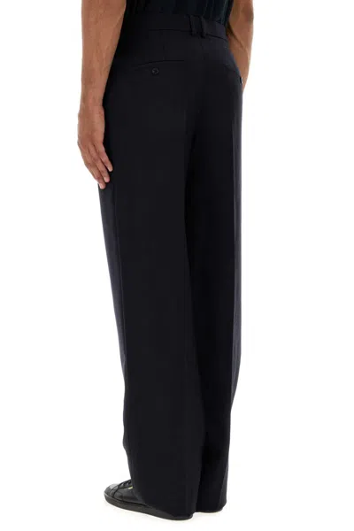 Saint Laurent Pressed-crease Pleated Straight-leg Trousers In Navy