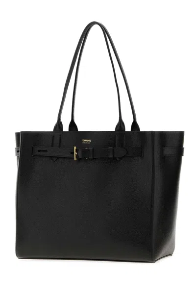 Tom Ford Grain Leather Medium Tote In Black