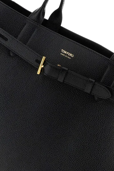 Tom Ford Grain Leather Medium Tote In Black
