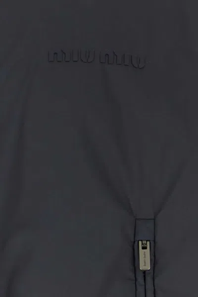Miu Miu Jacket High Collar Checked Pattern Pockets Quilted In Blue