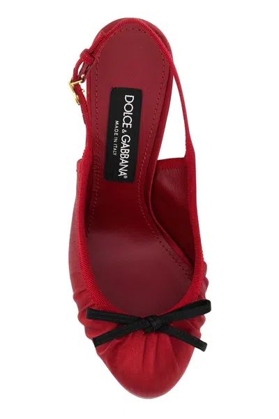 Dolce & Gabbana Vally 105 Satin Slingback Pumps With Upper Bow In Red