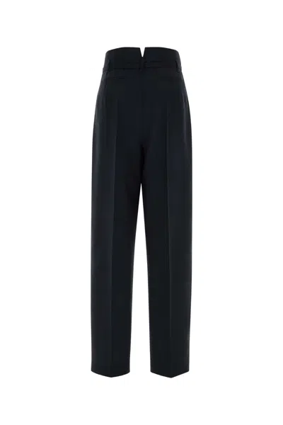 Prada Wool Blend Pleated Palazzo Pant Belt Loops In Blue