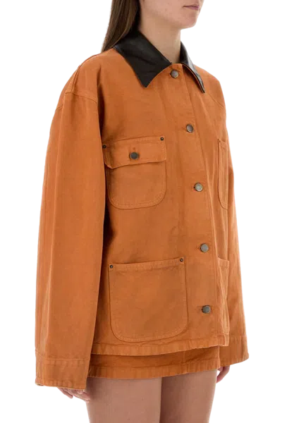 Prada Denim Jacket Long Sleeves Patch Pockets Collar In Orange