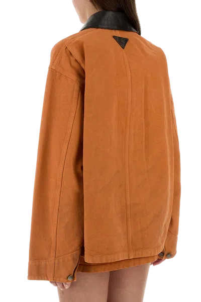 Prada Denim Jacket Long Sleeves Patch Pockets Collar In Orange