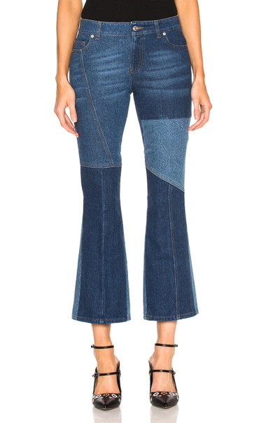 Shop Alexander Mcqueen Patchwork Cropped Flare Jeans In Blue