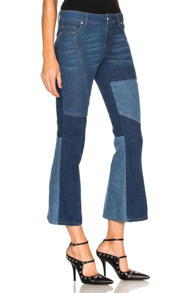 Shop Alexander Mcqueen Patchwork Cropped Flare Jeans In Blue