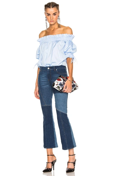 Shop Alexander Mcqueen Patchwork Cropped Flare Jeans In Blue