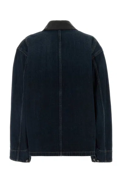 Prada Navy Blue Logo Shirt Collar Jacket In Blue