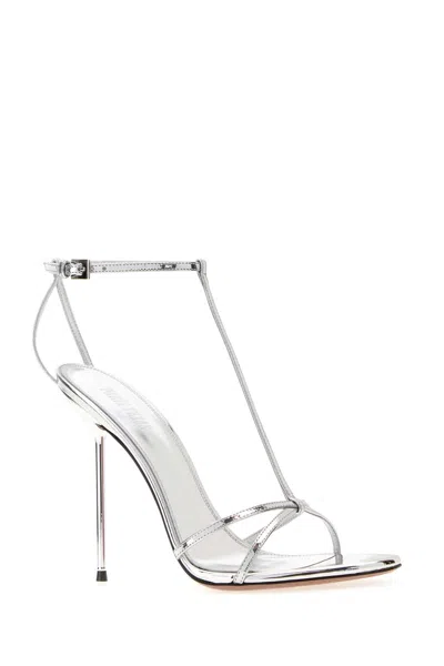 Paris Texas Lidia T Leather T-strap High Heel Sandals In Silver