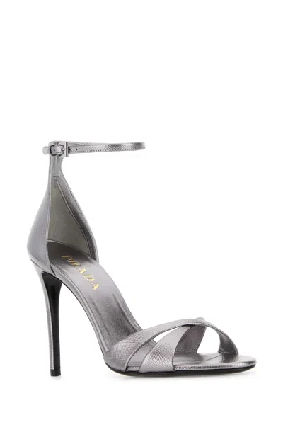 Prada Sandali Heel Sandal In Silver