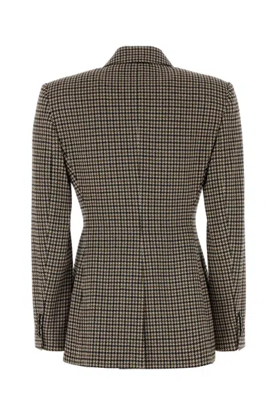 Max Mara Houndstooth T-shirt Jacket Double-breasted Lined Wool-blend In Brown