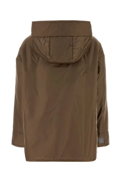 Mm The Cube Cleo Padded Jacket In Quilted Mud Polyester With Silk-blend Padding In Brown
