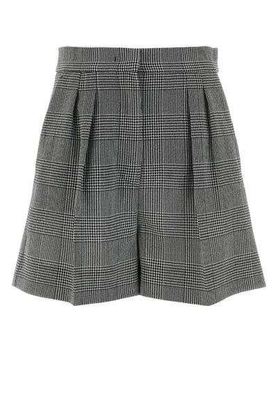 Max Mara Embroidered Wool Agoraio Checked Mini Shorts In Gray