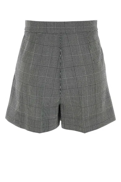 Max Mara Embroidered Wool Agoraio Checked Mini Shorts In Gray