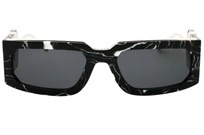 Philipp Plein Spp119m Marble-textured Rectangular Sunglasses In Black