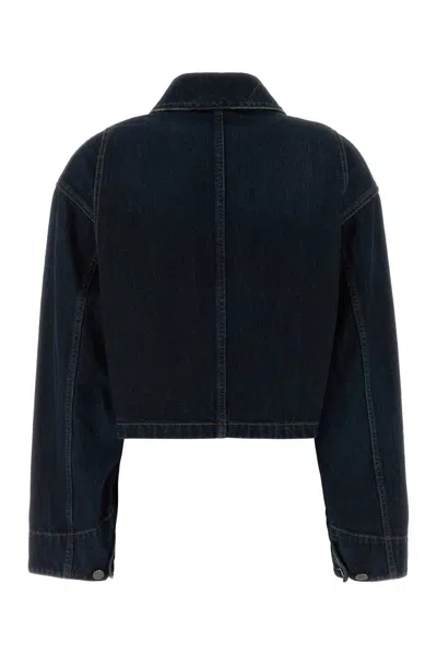 Prada Cropped Denim Jacket Structured Collar Long Sleeves In Blue