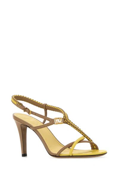 Fendi Color-block Lamb Leather Heel Sandal In Brown