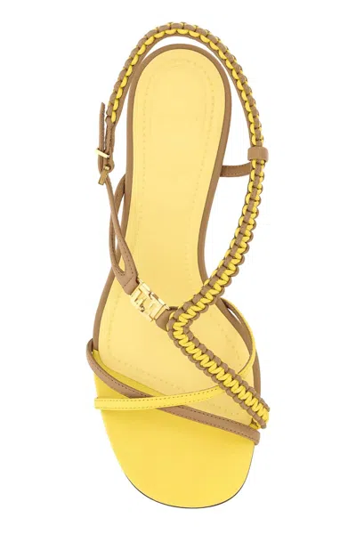 Fendi Color-block Lamb Leather Heel Sandal In Brown