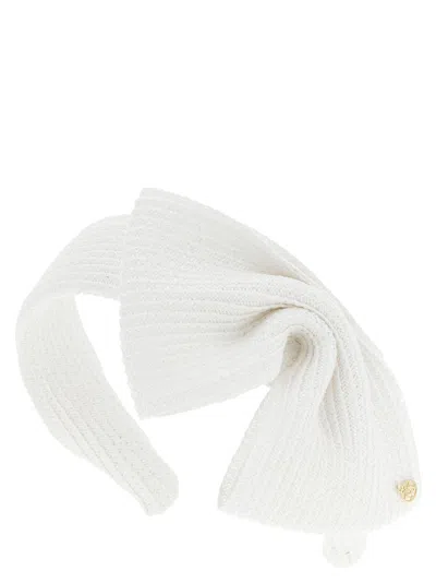 Maison Michel Beth Headband Featuring Bow Knit Texture In White