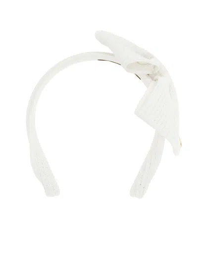 Maison Michel Beth Headband Featuring Bow Knit Texture In White